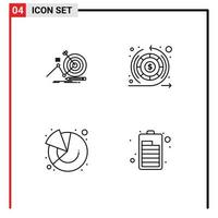 Aktienvektor-Icon-Pack mit 4 Zeilenzeichen und Symbolen für Target Finance Focus Return Marketing editierbare Vektordesign-Elemente vektor