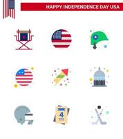 9 USA platt packa av oberoende dag tecken och symboler av fest internationell flagga USA flagga stjärna redigerbar USA dag vektor design element