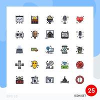25 universell fylld linje platt Färg tecken symboler av digital hjärta vård ljuv puls slå redigerbar vektor design element