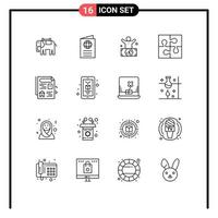 Stock Vector Icon Pack mit 16 Linienzeichen und Symbolen für Lösung Stück Reiseteil Person editierbare Vektordesign-Elemente