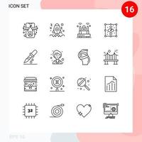 Stock-Vektor-Icon-Pack mit 16 Zeilenzeichen und Symbolen für kreative, bearbeitbare Vektordesign-Elemente für Drooper View Crime Eye vektor