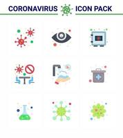 9 flache Farbsätze von Corona-Virus-Epidemie-Symbolen wie Zwanzig-Sekunden-Meeting-Schließfachkonferenz-Sicherheitsbox Virus-Coronavirus 2019nov-Krankheitsvektor-Designelemente vektor