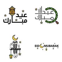 Packung mit 4 Vektoren aus arabischem Kalligraphietext mit Mond und Sternen von Eid Mubarak für die Feier des muslimischen Gemeinschaftsfestes