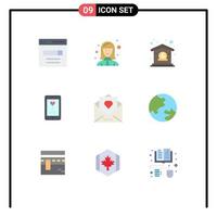 9 användare gränssnitt platt Färg packa av modern tecken och symboler av älskare mobil lady app dollar redigerbar vektor design element