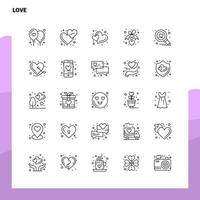 Set von Liebesliniensymbolen Set 25 Symbole Vektor Minimalismus Stil Design schwarze Symbole setzen lineares Piktogrammpaket