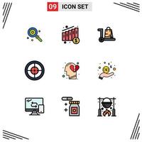Stock Vector Icon Pack mit 9 Zeilenzeichen und Symbolen für Emotionen Soldat E-Commerce Militärarmee editierbare Vektordesign-Elemente