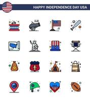 glücklicher unabhängigkeitstag 16 flach gefüllte linien icon pack für web und druck usa staaten flagge karte fledermaus editierbare usa tag vektor design elemente