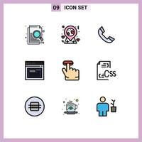 Satz von 9 Vektor-Fülllinien-Flachfarben auf dem Raster zum Codieren des Fingerrings Klicken Sie auf webbearbeitbare Vektordesign-Elemente vektor