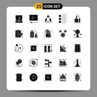moderner Satz von 25 soliden Glyphen und Symbolen wie Kolbenanalyse-Handgelenk-Emojis listen editierbare Vektordesign-Elemente auf vektor