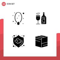 Piktogramm-Set aus 4 einfachen soliden Glyphen von Schmuck Liebe Ornament Flasche Schild editierbare Vektordesign-Elemente vektor