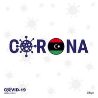 libyen coronavirus typografi covid19 Land baner stanna kvar Hem stanna kvar friska ta vård av din egen hälsa vektor