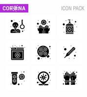 9 Solid Glyph Black Coronavirus covid19 Icon Pack wie Chirurgie Light Hand Services Medical Virus Coronavirus 2019nov Disease Vector Design Elements