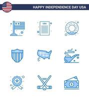 Lycklig oberoende dag USA packa av 9 kreativ blues av USA stater mat Karta säkerhet redigerbar USA dag vektor design element