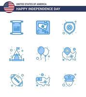 Happy Independence Day Pack mit 9 Blues-Zeichen und Symbolen für Tag Ballons Schild Zeltlager editierbare Usa-Tag-Vektor-Design-Elemente vektor