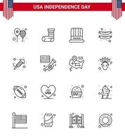 16 Zeilenzeichen für Usa-Unabhängigkeitstag-Religionswurstgeschenk Frankfurter Usa editierbare Usa-Tag-Vektordesign-Elemente vektor