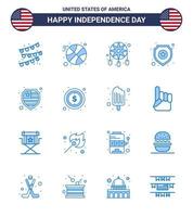 Packung mit 16 usa-Unabhängigkeitstag-Feier-Blues-Zeichen und 4. Juli-Symbolen wie usa-Schutz-Traumfänger, amerikanischer Stern, editierbare usa-Tag-Vektordesign-Elemente