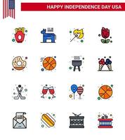 uppsättning av 16 USA dag ikoner amerikan symboler oberoende dag tecken för runda plent camping USA blomma redigerbar USA dag vektor design element