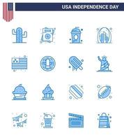 16 kreative usa-ikonen moderne unabhängigkeitszeichen und 4. juli symbole des usa-torkuchengebäudes unabhängige editierbare usa-tag-vektordesignelemente vektor