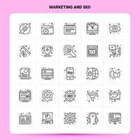 Umriss 25 Marketing- und SEO-Icon-Set Vektor-Linienstil-Design schwarze Symbole setzen lineares Piktogrammpaket Web- und mobile Geschäftsideen entwerfen Vektorillustration vektor