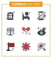 Corona-Virus-Krankheit 9 gefüllte Linie flaches Farb-Icon-Pack saugt als Drogen-Praktikum im Gesundheitswesen Labortest Virus-Coronavirus 2019nov-Krankheitsvektor-Designelemente vektor