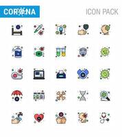 25 flache, farbig gefüllte Linien Coronavirus covid19 Icon Pack wie Kälteschutz Coronavirus Hand virales virales Coronavirus 2019nov Krankheitsvektor Designelemente vektor