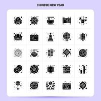 Solide 25 chinesische Neujahrssymbole setzen Vektor-Glyphen-Stildesign schwarze Symbole setzen Web- und mobile Geschäftsideen entwerfen Vektorillustration vektor