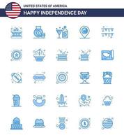 Packung mit 25 usa-Unabhängigkeitstag-Feier-Blues-Zeichen und 4. Juli-Symbolen wie Girlandenzeichen Weinkarte amerikanische editierbare usa-Tag-Vektordesign-Elemente vektor