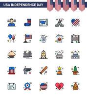 25 flach gefüllte Linienzeichen für Usa-Unabhängigkeitstag-Herz amerikanische Staaten amerikanisches Zelt editierbare Usa-Tag-Vektordesign-Elemente vektor