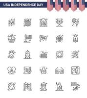 Line Pack mit 25 Symbolen für den Unabhängigkeitstag der USA von Bloon Star Building Films Chair editierbare Design-Elemente für den USA-Tag vektor