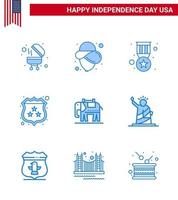 Happy Independence Day 9 Blues Icon Pack für Web und Print Wahrzeichen Amerikanische Medaille Elefantenschild editierbare Usa-Tag-Vektordesign-Elemente vektor