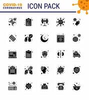 Coronavirus-Bewusstseinssymbole 25 solides Glyphen-Symbol Corona-Virus-Grippe im Zusammenhang mit Krankheiten Corona-Liste Röhren Labor virales Coronavirus 2019nov Design-Elemente für Krankheitsvektoren vektor
