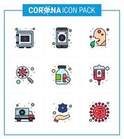 9 gefüllte Linien flache Farbe virales Virus Corona Icon Pack wie Lupe Erbrechen Devirus Menschen virales Coronavirus 2019nov Krankheitsvektor Designelemente vektor