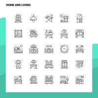Set von Heim- und Wohnliniensymbolen Set 25 Symbole Vektor Minimalismus Stil Design schwarze Symbole setzen lineares Piktogrammpaket