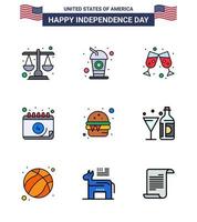 9 kreativ USA ikoner modern oberoende tecken och 4:e juli symboler av mat burger öl dag kalender redigerbar USA dag vektor design element