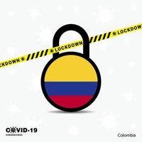 colombia låsa ner låsa coronavirus pandemi medvetenhet mall covid19 låsa ner design vektor