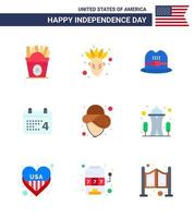 9 kreativ USA ikoner modern oberoende tecken och 4:e juli symboler av byggnad cowboy keps USA datum redigerbar USA dag vektor design element