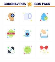 Corona-Virus-Krankheit 9 flaches Farb-Icon-Pack saugt als Drogenkrankheit Blutbakterien warnen virale Coronavirus 2019nov-Krankheitsvektor-Designelemente vektor