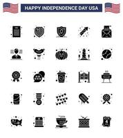 Happy Independence Day 25 solides Glyphen-Icon-Pack für Web und Print Flag Man Fireworks Mail Greeting Editable Usa Day Vector Design Elements