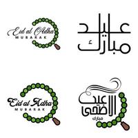 eid mubarak handschriftliche beschriftungsvektorpackung mit 4 kalligrafien mit sternen isoliert auf weißem hintergrund für ihr design vektor