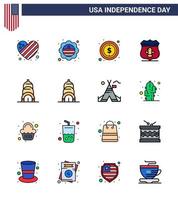 uppsättning av 16 USA dag ikoner amerikan symboler oberoende dag tecken för byggnad säkerhet USA amerikan sheild redigerbar USA dag vektor design element