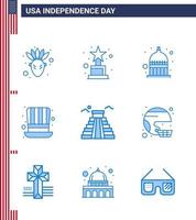 9 usa blaue packung von unabhängigkeitstag zeichen und symbolen von usa wahrzeichen statehouse gebäude präsidenten editierbare usa tag vektor design elemente