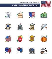 Aktienvektor-Icon-Pack mit amerikanischen Tag 16-Zeilenzeichen und -symbolen für die Unabhängigkeit USA-Herz Amerikanischer Dollar editierbare USA-Tag-Vektordesign-Elemente vektor