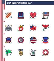 4. juli usa happy unabhängigkeitstag symbol symbole gruppe von 16 modernen flach gefüllten linien der usa capitol love usa flagge editierbare usa tag vektor design elemente