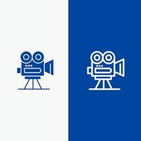 Kamera erfassen Film Film professionelle Linie und Glyphe solide Symbol blaues Banner Linie und Glyphe solide Symbol blaues Banner vektor