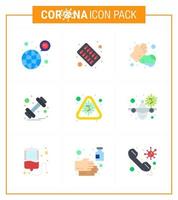9 platt Färg uppsättning av korona virus epidemi ikoner sådan som varna vikt medicin Gym tvättning viral coronavirus 2019 nov sjukdom vektor design element