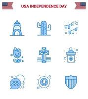 9 blaue Zeichen für Usa-Unabhängigkeitstag Kreuz Plent Ammern Usa-Blume editierbare Usa-Tag-Vektordesign-Elemente vektor