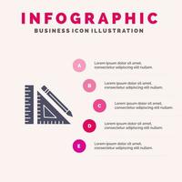 Skala Konstruktion Bleistift Reparatur Lineal Clip solide Symbol Infografiken 5 Schritte Präsentationshintergrund vektor