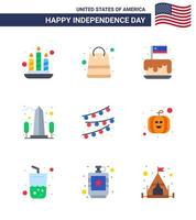 9 flache Schilder für USA-Unabhängigkeitstag-Ammern USA-Kuchen-Sehenswürdigkeit Wahrzeichen editierbare USA-Tag-Vektordesign-Elemente vektor