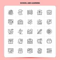 Umriss 25 Schule und Lernen Icon Set Vektor Linienstil Design schwarze Icons Set lineares Piktogrammpaket Web und mobile Geschäftsideen entwerfen Vektorillustration