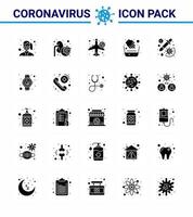 Symbol für Coronavirus-Vorsichtstipps für die Präsentation von Gesundheitsrichtlinien 25 solides Glyphen-Symbolpaket wie z vektor